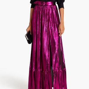 NWT $455 RETROFETE Serene Skirt Gathered metallic jersey maxi skirt SIZE XS